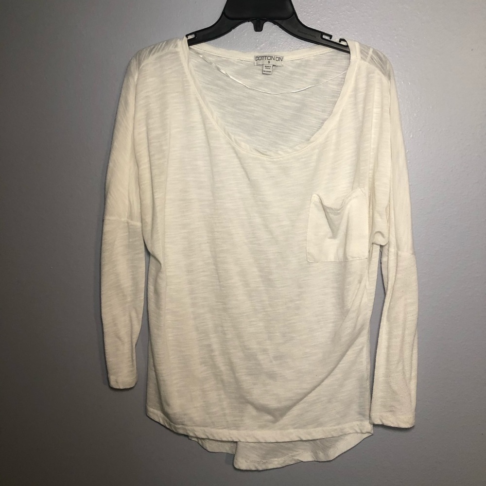 Cotton On White Longsleeve with Front Pocket Small